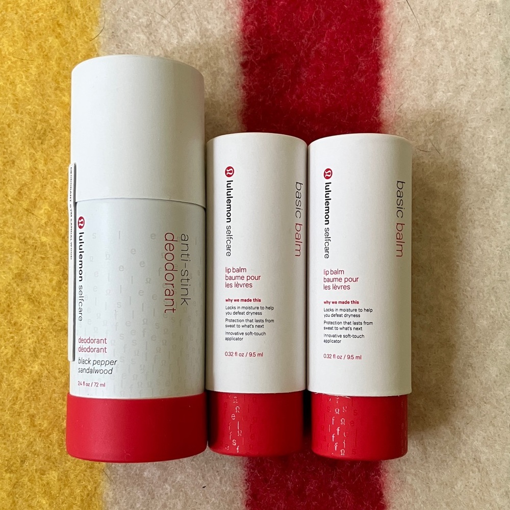 NWT Lululemon Selfcare Lip Balm x2 + Sandalwood Deodorant Spray